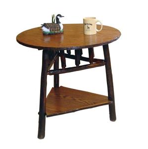 Round Rustic Hickory Wood End Table with Shelf